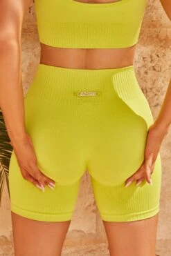 Seamless Ribbed Biker Shorts In Green -Sculpt Sets Body bt0322 bt0340 7 amplify vigour green ribbed detail cycle shorts crop top 1