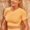 Scoop Neck Cropped Top In Light Orange -Sculpt Sets Body bt0323 bt0339 8 light orange turn it up alititude ribbed detail cycle shorts crop top 1