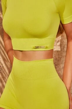Scoop Neck Cropped Top In Green -Sculpt Sets Body bt0323 bt0339 9 turn it up altitude deep green short sleeve crop top hot pant shorts set 1 1