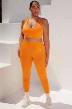 Surge Curved Waist Seamless Leggings In Orange 18 Surge Curved Waist Seamless Leggings In Orange -Sculpt Sets Body bt0364 bt0365 11 surge orange leggings beam light crop top 1