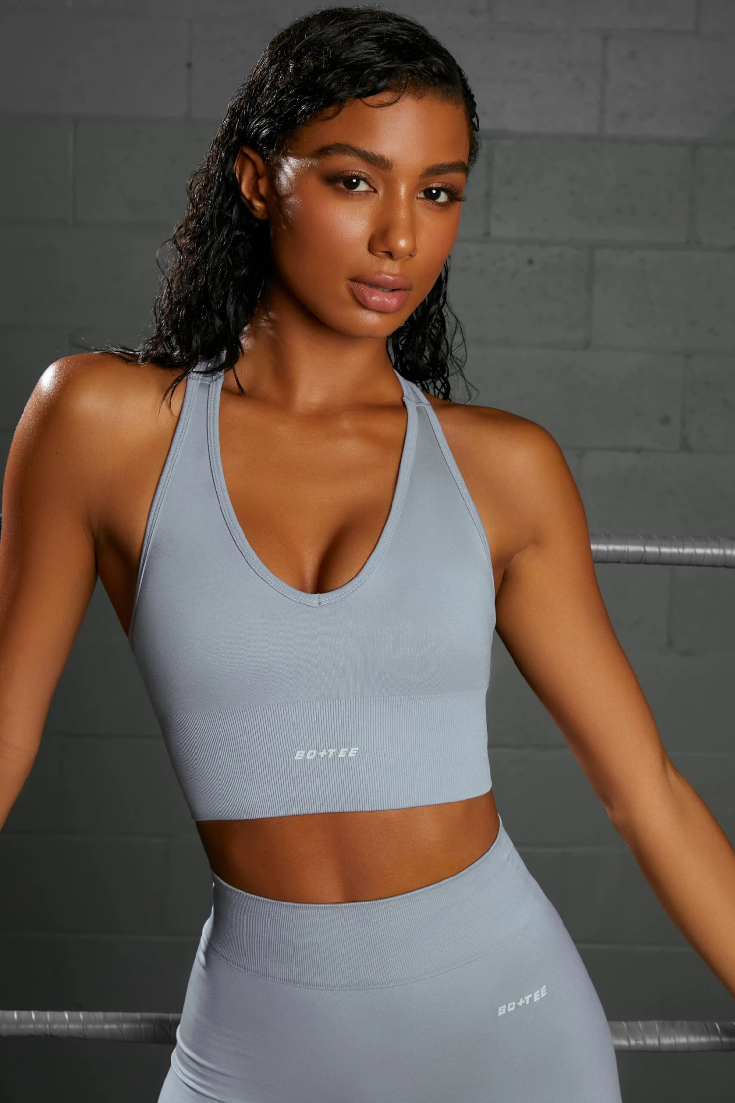 Overhaul Racer Knot Back Seamless Crop Top In Blue 3 Overhaul Racer Knot Back Seamless Crop Top In Blue