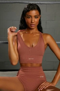 Overhaul Racer Knot Back Seamless Crop Top In Rust 12 Overhaul Racer Knot Back Seamless Crop Top In Rust -Sculpt Sets Body bt0372 bt0366 7 flash rust crossover back crop top emerge cycling shorts