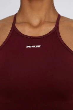 Crop Top In Deep Red -Sculpt Sets Body bt0376 bt0385 11 burgundy high neckline cross back crop top biker shorts sportswear