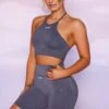 Cycling Shorts In Grey 2 Cycling Shorts In Grey -Sculpt Sets Body bt0376 bt0385 2 incline grey high neckline cross back crop top shorts sportswear