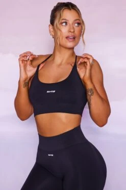 Sports Bra In Black 12 Sports Bra In Black -Sculpt Sets Body bt0383 bt0386 8 black high waist leggings strap crop top sportswear