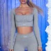 Strap Detail Long Sleeve Crop Top In Grey 2 Strap Detail Long Sleeve Crop Top In Grey -Sculpt Sets Body bt0435 bt0436 7