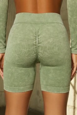 Seamless V Waist Biker Shorts With Shaping Detail In Washed Khaki -Sculpt Sets Body washed 5