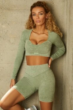 Seamless V Waist Biker Shorts With Shaping Detail In Washed Khaki -Sculpt Sets Body washed 7